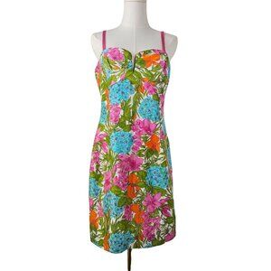 Milly Of New York Floral Sundress Size 8 Silk Floral Pink Blue Girlcore Coquette